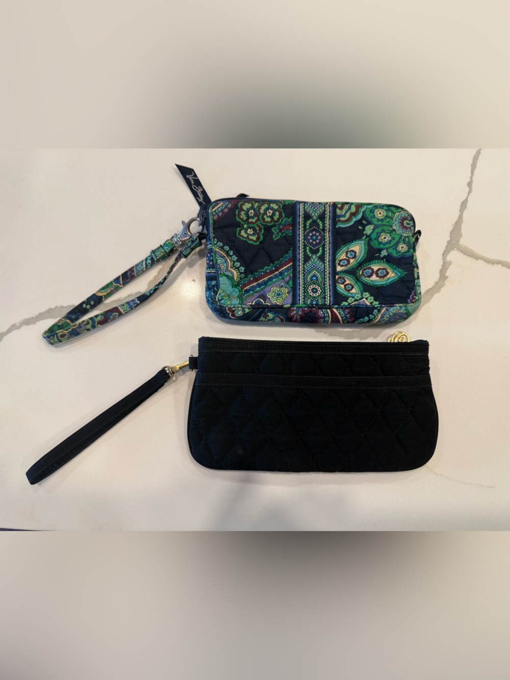 Vintage Vera Bradley Quilted Black & blue/green paisley Wristlet Phone Pouch